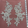 Beaded Corded Floral Lace Applique on Polyester Net Mesh