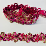 Beaded & Corded Lace Trimming Embroidered On 100 Percent Polyester Organza Fabric - Metallic Plum, 1.5" Width (1 Yard)