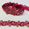 Beaded & Corded Lace Trimming Embroidered On 100 Percent Polyester Organza Fabric - Metallic Plum, 1.5" Width (1 Yard)