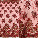 Beaded Sequined Lace Fabric on Polyester Net Mesh
