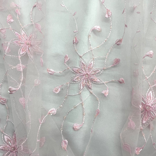 1 Yard Beaded Lace Fabric Embroidered 100 Percent Polyester Net Mesh 50 inch Width