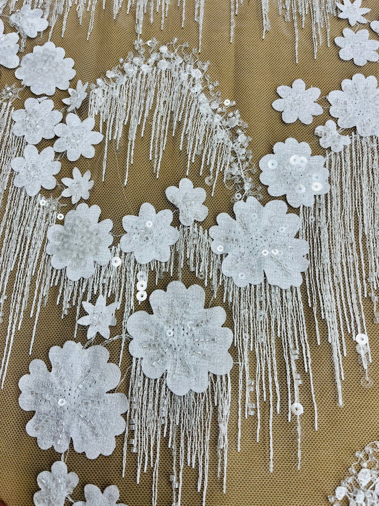 Beaded 3D Floral Lace Fabric
