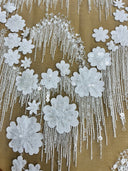 Beaded 3D Floral Lace Fabric