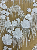 Beaded 3D Floral Lace Fabric