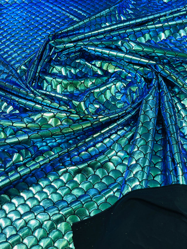 Mermaid Fish Foil Spandex Fabric - Iridescent Fish Scale Print, 58" Width (1 Yard)