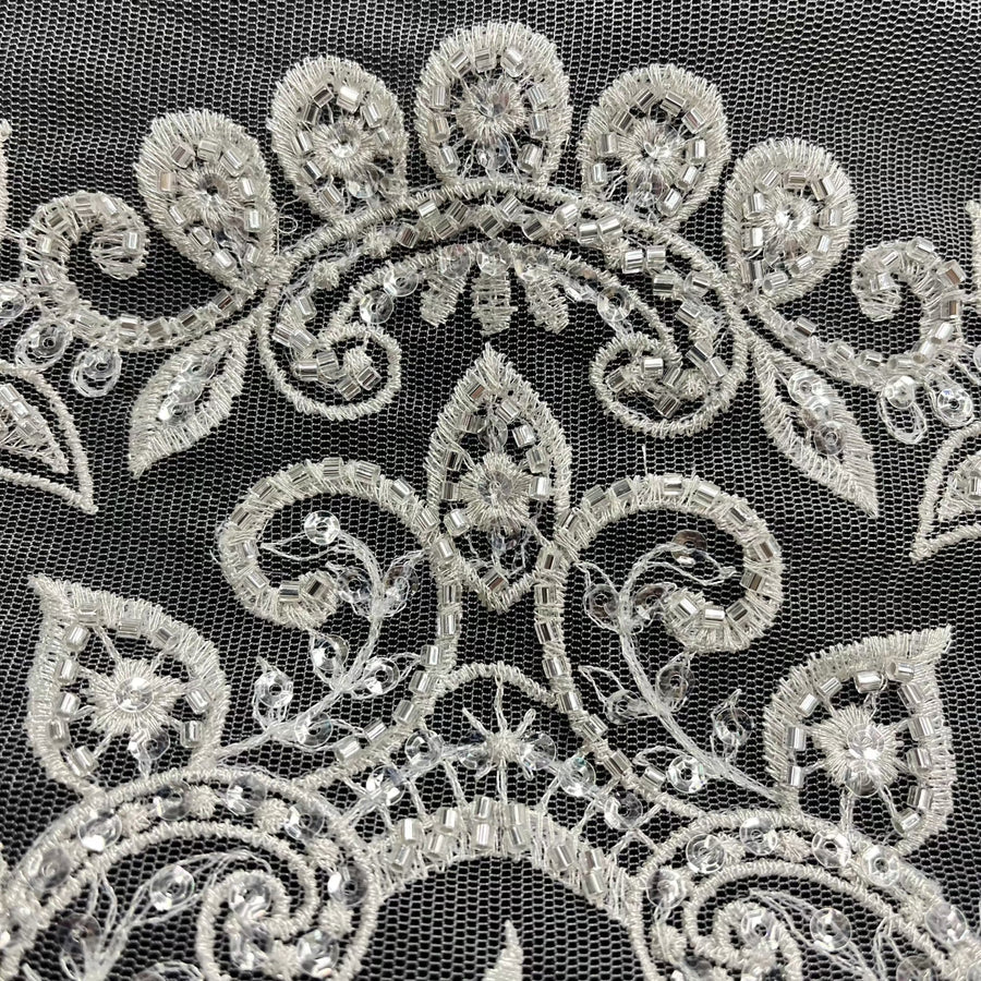 1 Yard Beaded & Sequined Lace Fabric Embroidered on 100% Polyester Net Mesh