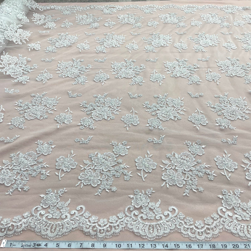 1 Yard Exquisite Beaded Lace Fabric Embroidered with Sequins on Polyester Net Mesh Width 54 inches