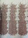 New Vegas Heavy Beaded Feather Design Embroidery Mesh Fabric - Beaded Feather Design, 11" Width, 50" Length (1 Panel)