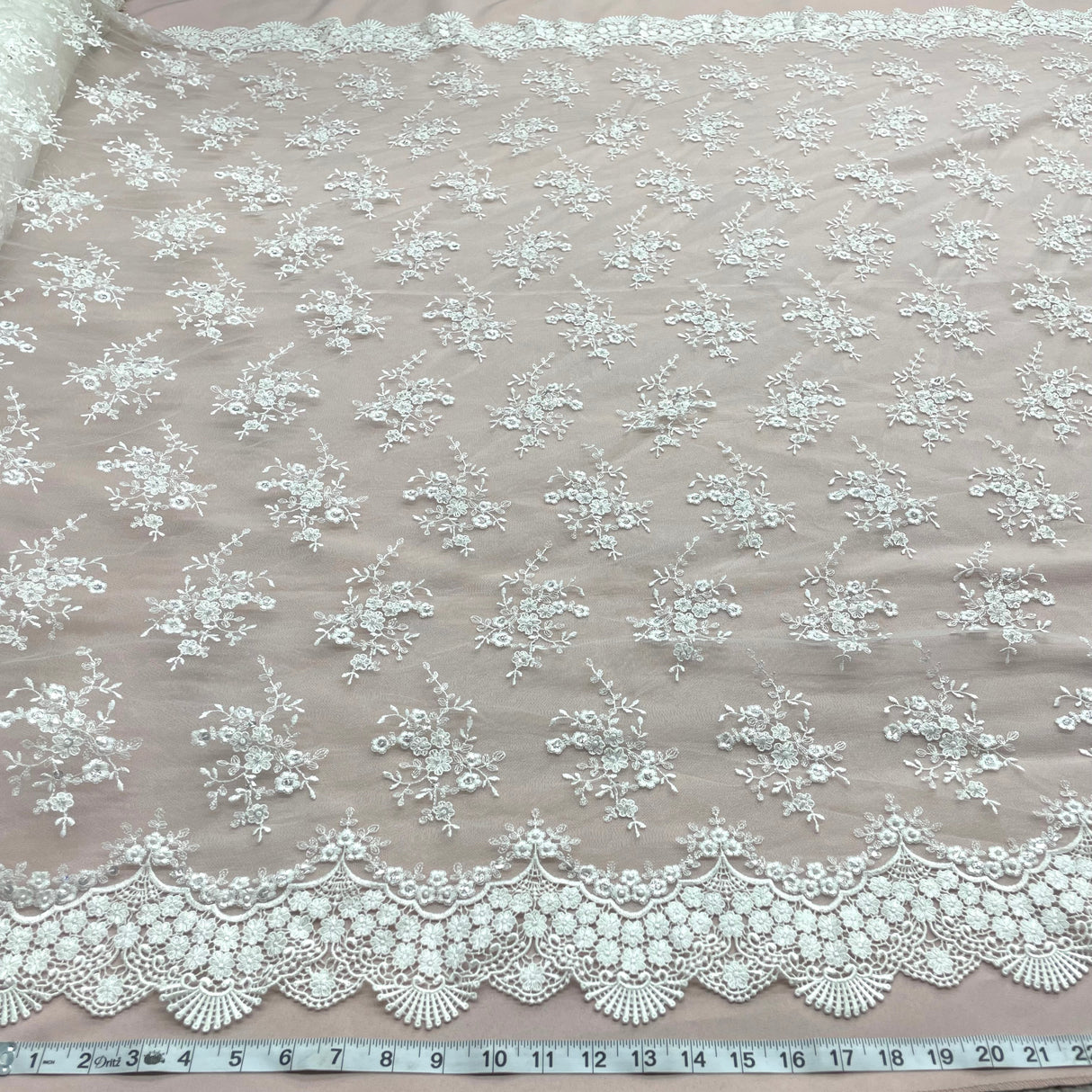 Beaded Lace Fabric Ivory Embroidered Mesh
