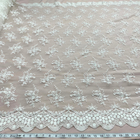Beaded Lace Fabric Ivory Embroidered Mesh