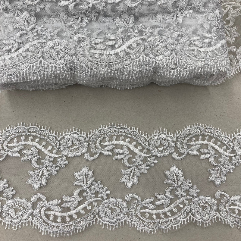 Corded Lace Trim 5" Embroidered Net Mesh