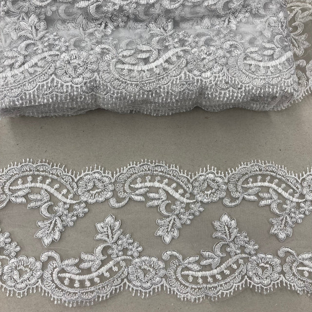 Corded Lace Trim 5" Embroidered Net Mesh