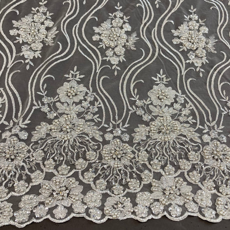 Beaded Lace Fabric Embroidered On 100 Percent Polyester Net Mesh - Gold, Jade, Silver, Black, 51" Width (1 Yard)