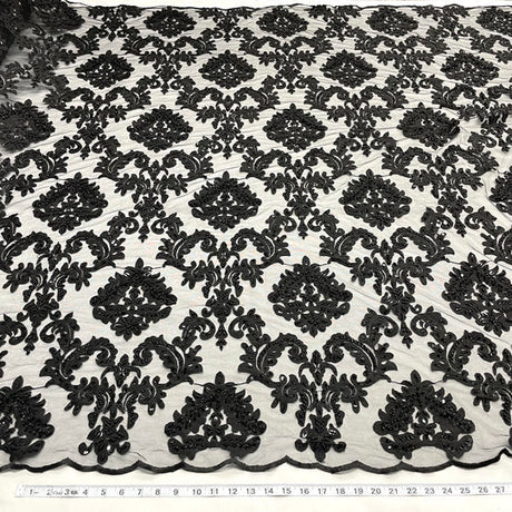 1 Yard Beaded Lace Fabric Embroidered 100 Percent Polyester Net Mesh 56 inch Width