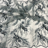 3D Floral Lace Fabric Beaded Rhinestone Embroidered