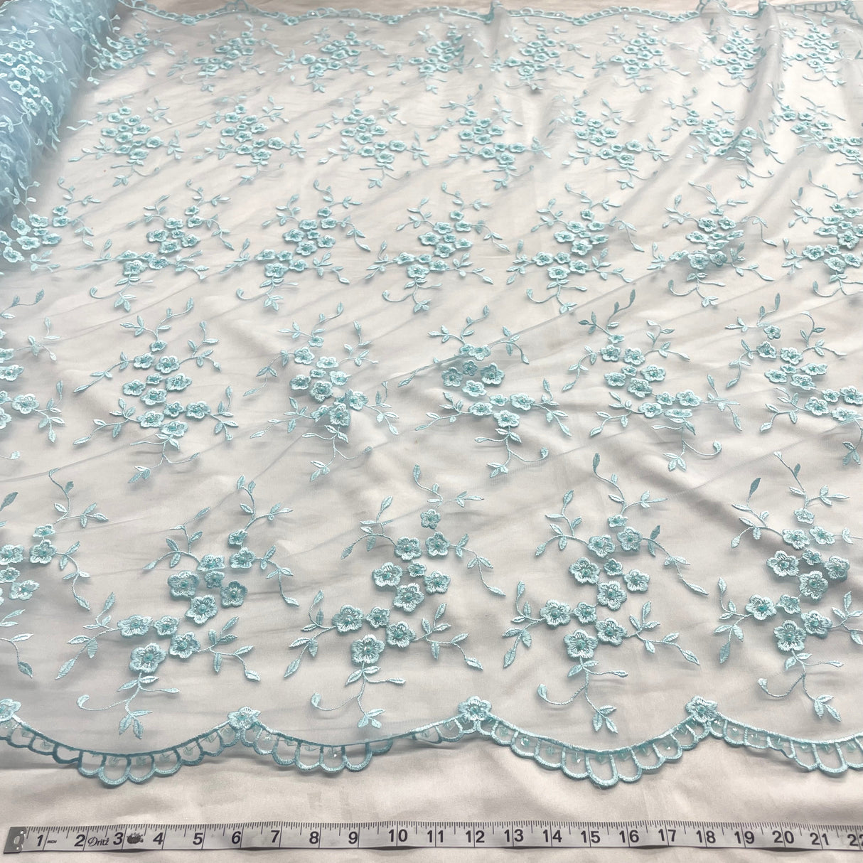 Beaded Lace Fabric on Polyester Net Mesh