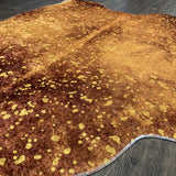 Vegan Metallic Shinny Glow Faux Hide Cowhide Area Rug Carpet - Polyester Fabric - Metallic Yellow, Patchwork Print, 5' X 7' (1 Piece)
