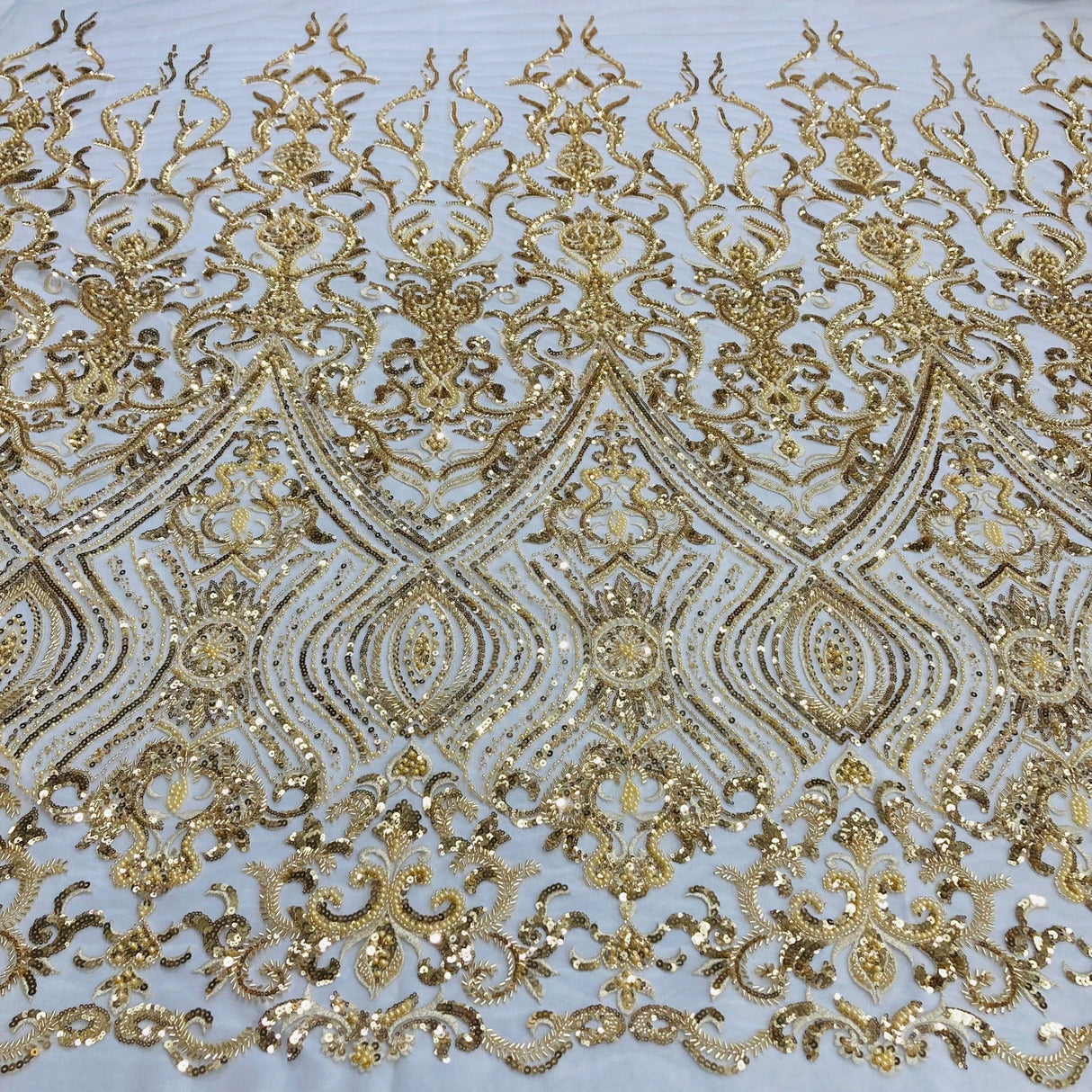 Beaded Lace Fabric on Polyester Net Mesh 52"