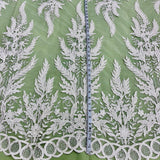 1 Yard Beaded and Corded Bridal Fabric Lace Embroidered on Polyester Net Mesh 51 inch Width