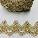 Beaded & Corded Lace Trimming 100 Percent Polyester Fabric - Embroidered Net Mesh, 4.5" Width (1 Yard)