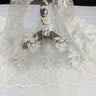 1 Yard Exquisite Beaded and Corded Bridal Lace Fabric Embroidered on 100% Polyester Net Mesh White
