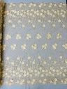 Lia 3D Floral Design Lace Fabric - Beaded Mesh, Double Scallop, 54" Width (1 Yard)