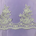 Corded Lace Trimming Embroidered On 100 Percent Polyester Net Mesh Fabric - Ivory With Silver, 8.5" Width (1 Yard)