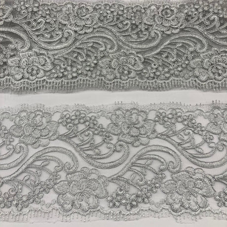 Corded Embroidered Lace Trim 4" Double-Sided