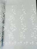 Scarlet 3D Floral Design Lace Fabric - Embroidered Beaded Mesh Lace, Double Scallop, 54" Width (1 Yard)