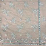 Beaded Lace Fabric Embroidered On 100 Percent Polyester Net Mesh - Lt. Blue, Turquoise, Silver, Floral Beaded Sequin Pattern, 52" Width (1 Yard)