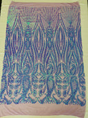 Paisley Sequin Design 4 Way Stretch Mesh Fabric - Nude Paisley Embroidered Iridescent Sequins, 48-50" Width, 36" Length (1 Yard)