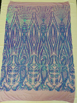 Paisley Sequin Design 4 Way Stretch Mesh Fabric - Nude Paisley Embroidered Iridescent Sequins, 48-50" Width, 36" Length (1 Yard)