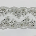 Beaded Double Sided Lace Trimming Embroidered On 100 Percent Polyester Net Mesh Fabric - Gold, Ivory, Silver, White, 5" Width (1 Yard)