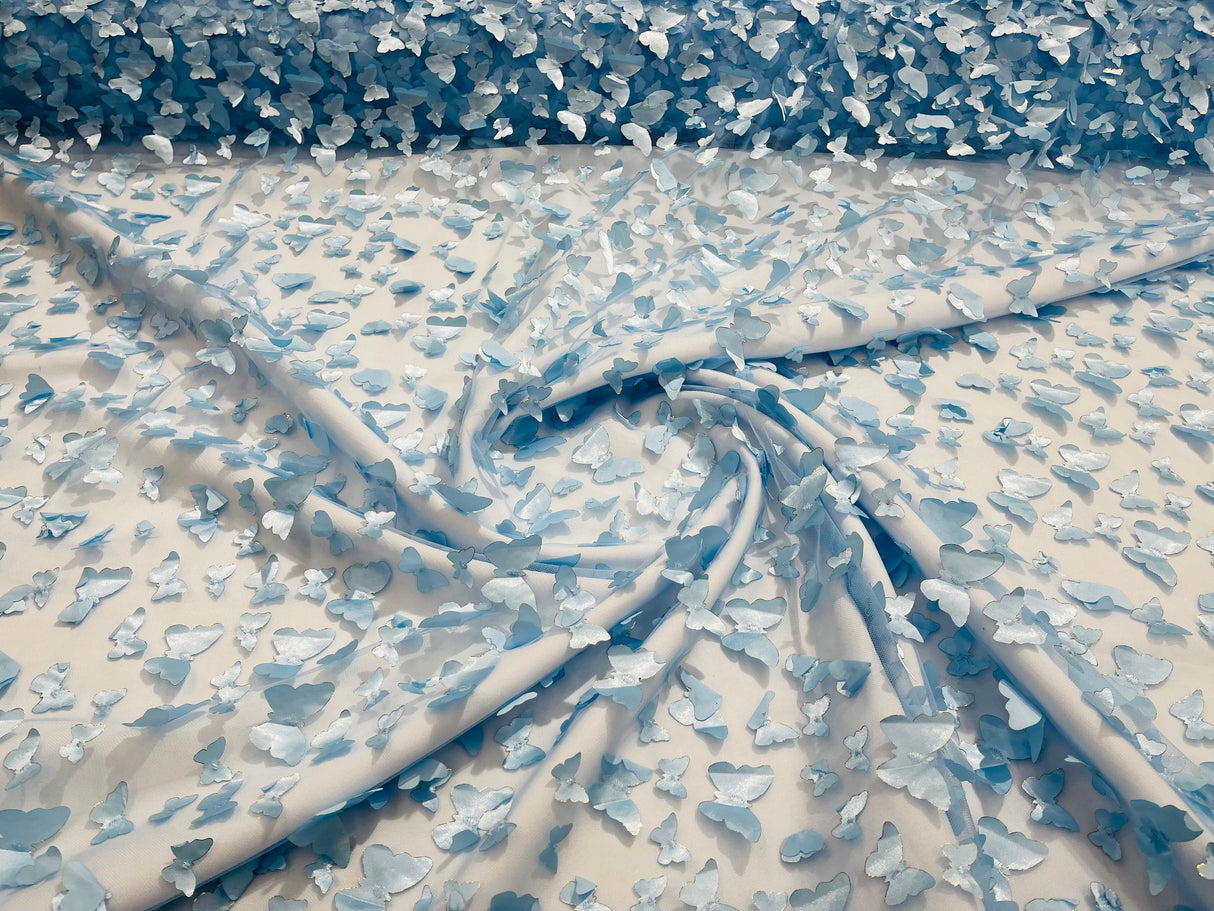 3D Butterfly Metallic Design Polyester Fabric - Metallic Butterfly Embroidery, Mesh Lace, 58" Width (1 Yard)
