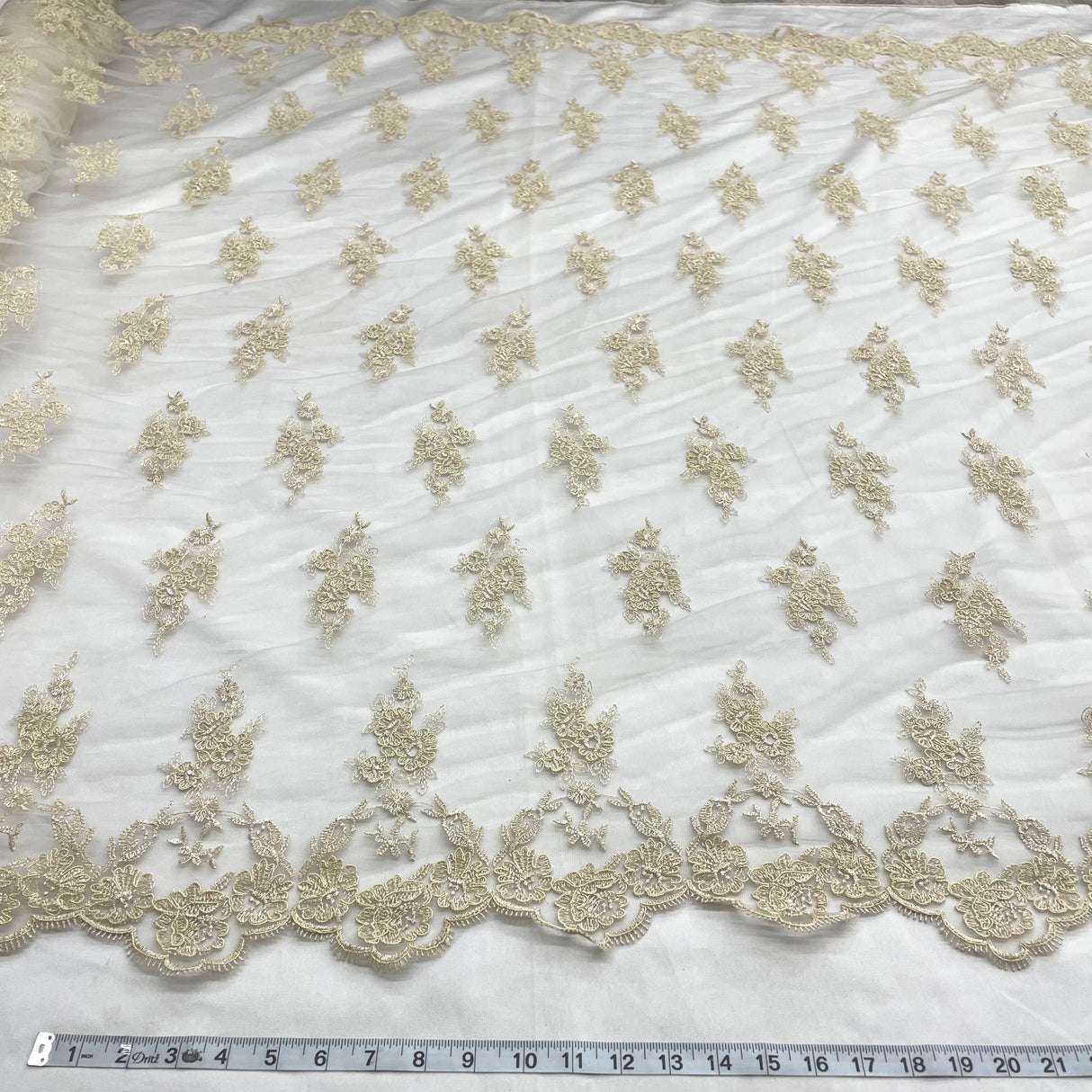 Corded Bridal Lace Fabric on Polyester Mesh