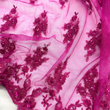 Beaded Corded Lace Fabric - Embroidered On 100% Polyester Net Mesh, 53" Width, 6 Colors (1 Yard)
