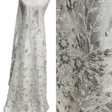 Beaded Sequined Lace Fabric - Embroidered Net Mesh, White, Ivory, Gold Metallic, Silver Metallic, 54" Width (1 Yard)