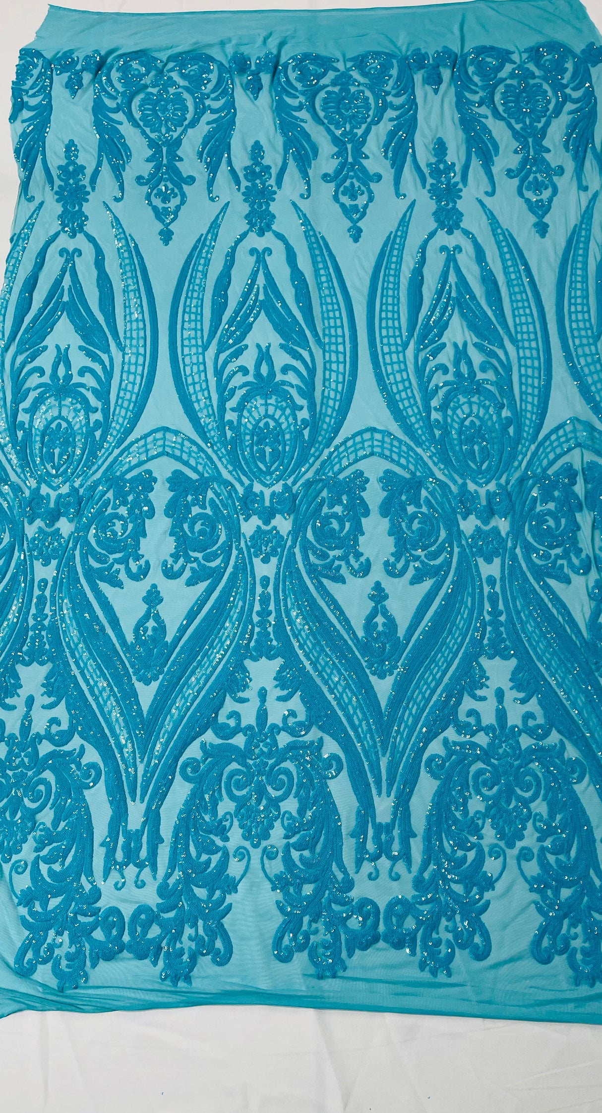 Big Sequin Damask Polyester Fabric - Damask Sequin Mesh, 54" Width (1 Yard)