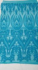 Big Sequin Damask Polyester Fabric - Damask Sequin Mesh, 54" Width (1 Yard)