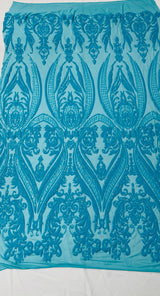 Big Sequin Damask Polyester Fabric - Damask Sequin Mesh, 54" Width (1 Yard)