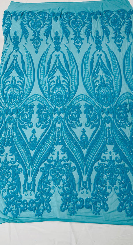 Big Sequin Damask Polyester Fabric - Damask Sequin Mesh, 54" Width (1 Yard)
