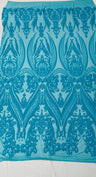 Big Sequin Damask Polyester Fabric - Damask Sequin Mesh, 54" Width (1 Yard)