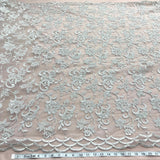 1 Yard Silver Beaded and Corded Bridal Fabric Lace Embroidered on Polyester Net Mesh for Wedding and Evening Gowns – 54"