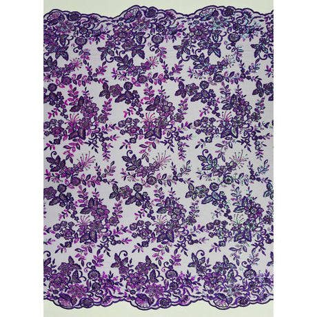 1 Yard Sparkling Beaded and Sequined Lace Fabric Embroidered on Polyester Net Mesh