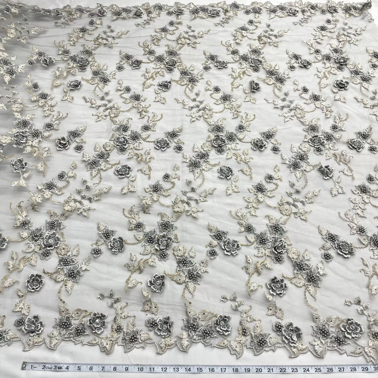 Beaded 3D Floral Lace Fabric