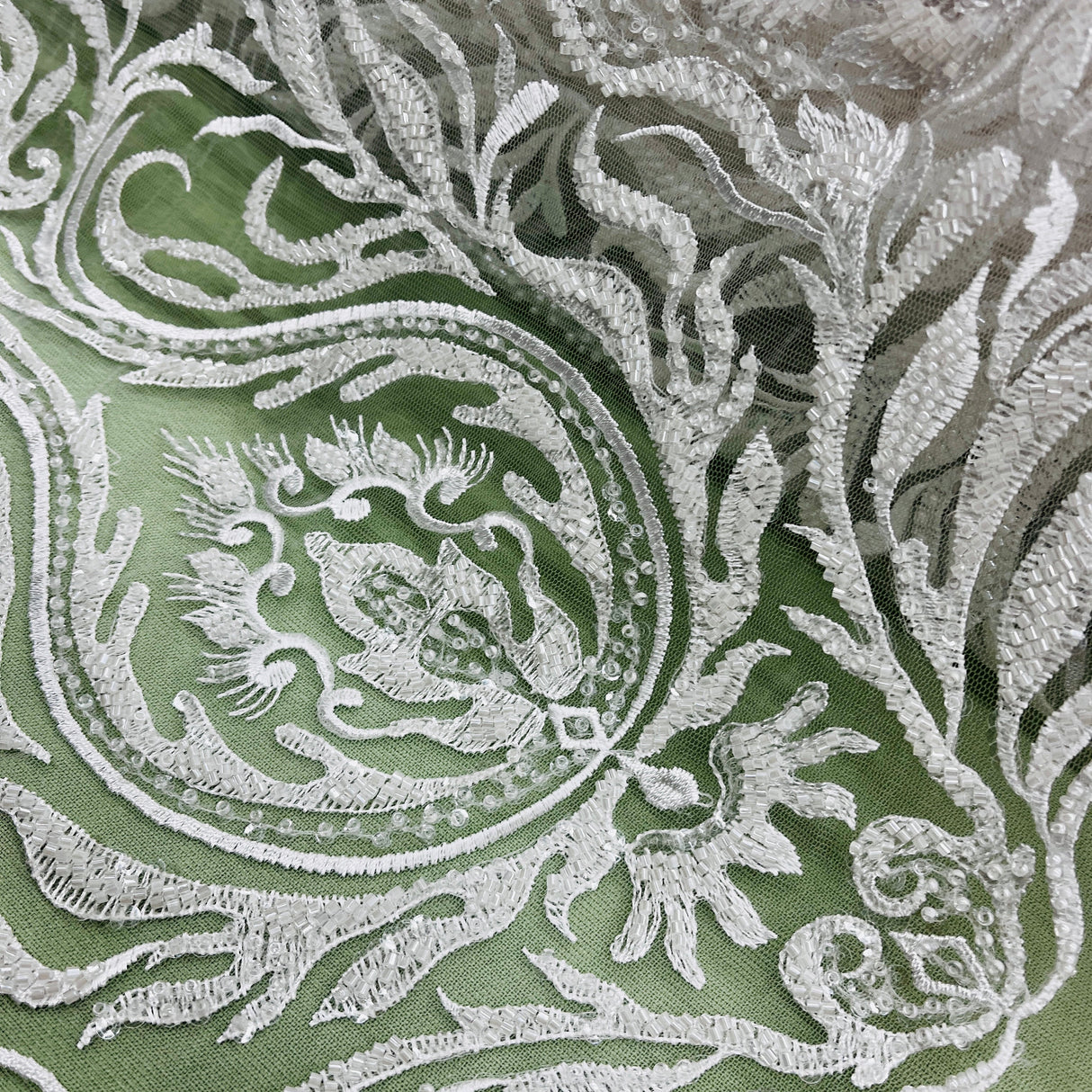 Beaded Lace Fabric on Polyester Net Mesh