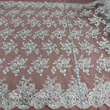 1 Yard Elegant Corded Embroidered Bridal Lace Fabric for Couture Dresses White
