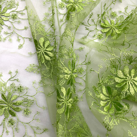 Embroidered Floral Lace Fabric 100% Polyester Net Mesh 52"