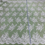 1 Yard Elegant Corded Embroidered Bridal Lace Fabric for Couture Dresses White