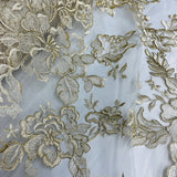 1 Yard Corded Bridal Lace Fabric Embroidered on Polyester Net Mesh 53 inch Width